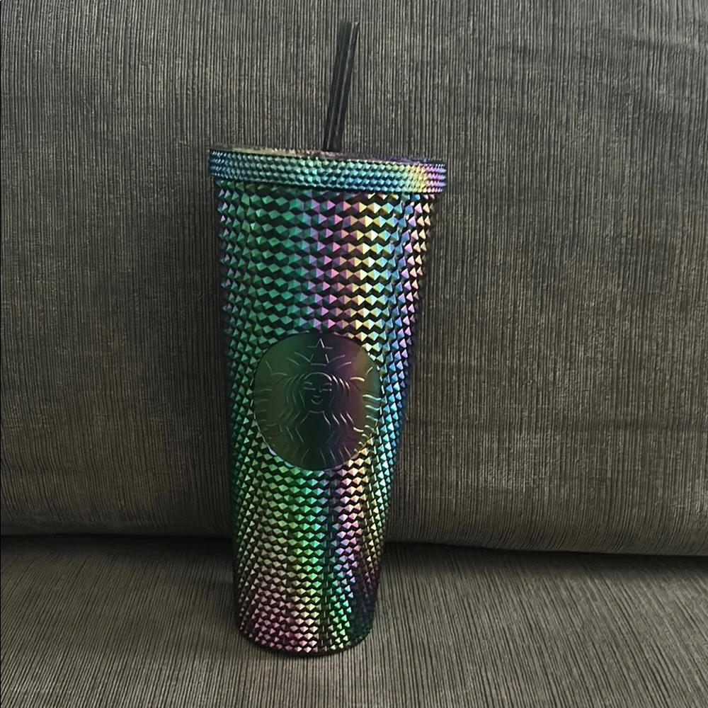 STARBUCKS Studded Oil Iridescent Rainbow Slick Venti Tumbler 24oz/710 ml NWT